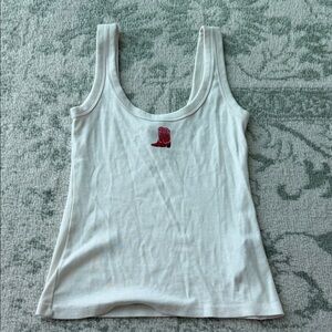 Abercrombie & Fitch White Tank with Red Boot Accent
